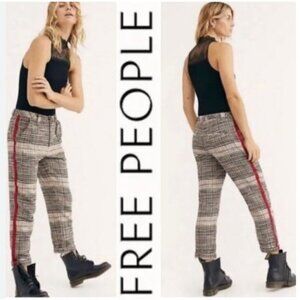 Free People Plaid Straight-Leg Pants Good Vibes Cotton Size 8 Red Stripe